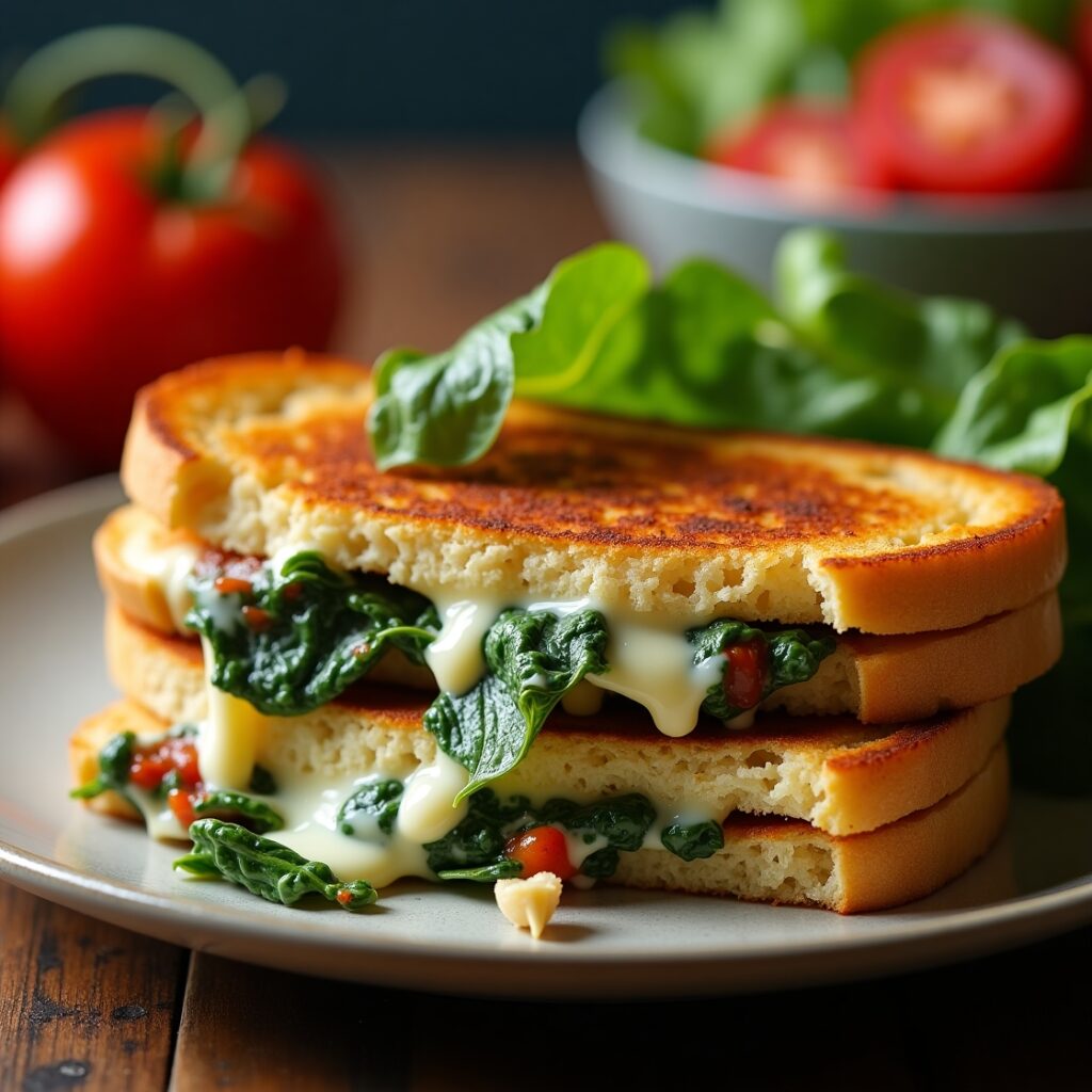 Mediterranean Spinach Grilled Cheese Sandwich with Fresh Ingredients