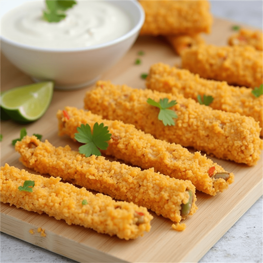 Cheesy Taco Sticks, golden and crispy, ready to serve.