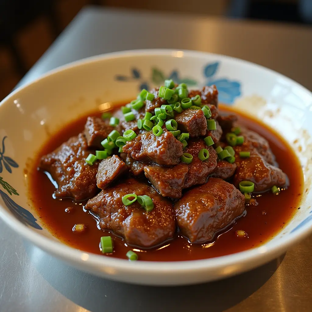 Authentic Korean beef bulgogi with thinly sliced marinated beef, sesame seeds, and green onions