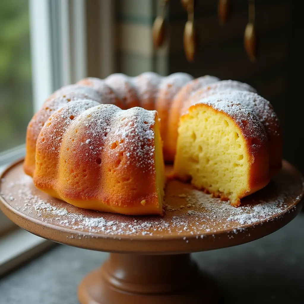 Homemade Marcus Cake gooey butter cake with golden crust and creamy center