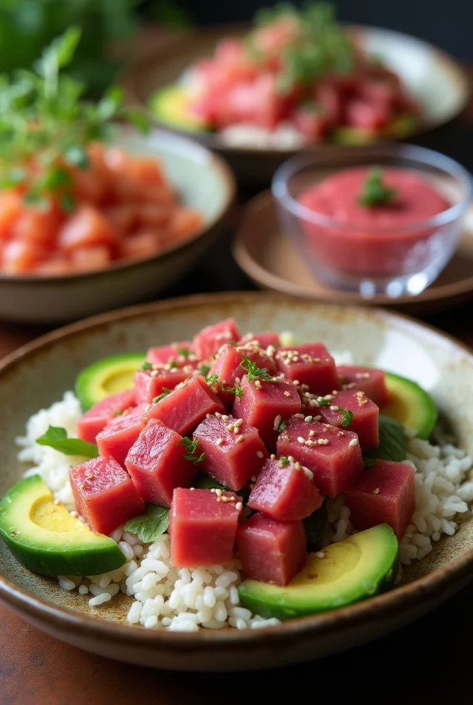 Fresh ahi tuna steak with herbs and citrus for premium seafood preparation