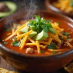 Santa Fe soup recipe served with fresh toppings like avocado and tortilla chips.