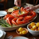 Garlic butter snow crab recipes legs served with lemon wedges and fresh herbs on a coastal-inspired platter