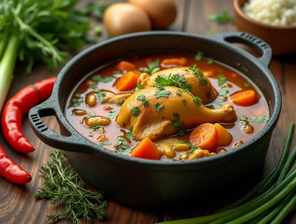 Traditional Jamaican Chicken Soup with Dumplings and Root Vegetables