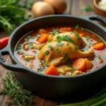 Traditional Jamaican Chicken Soup with Dumplings and Root Vegetables