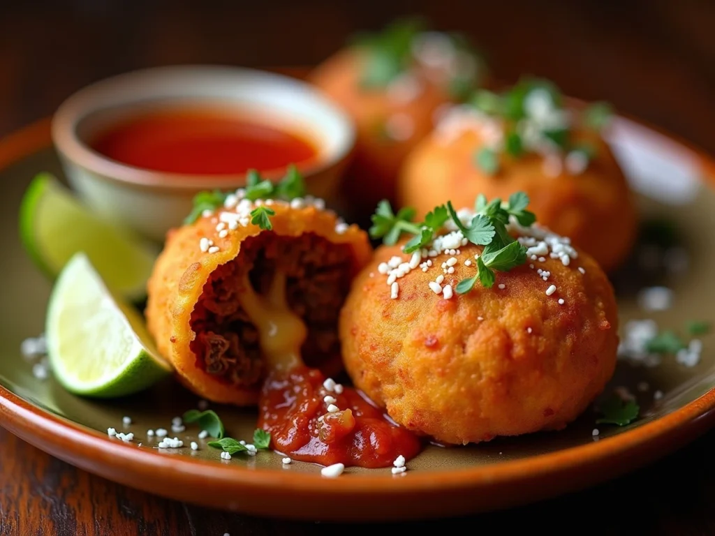 Quick and easy birria bombs served with lime and cilantro garnish