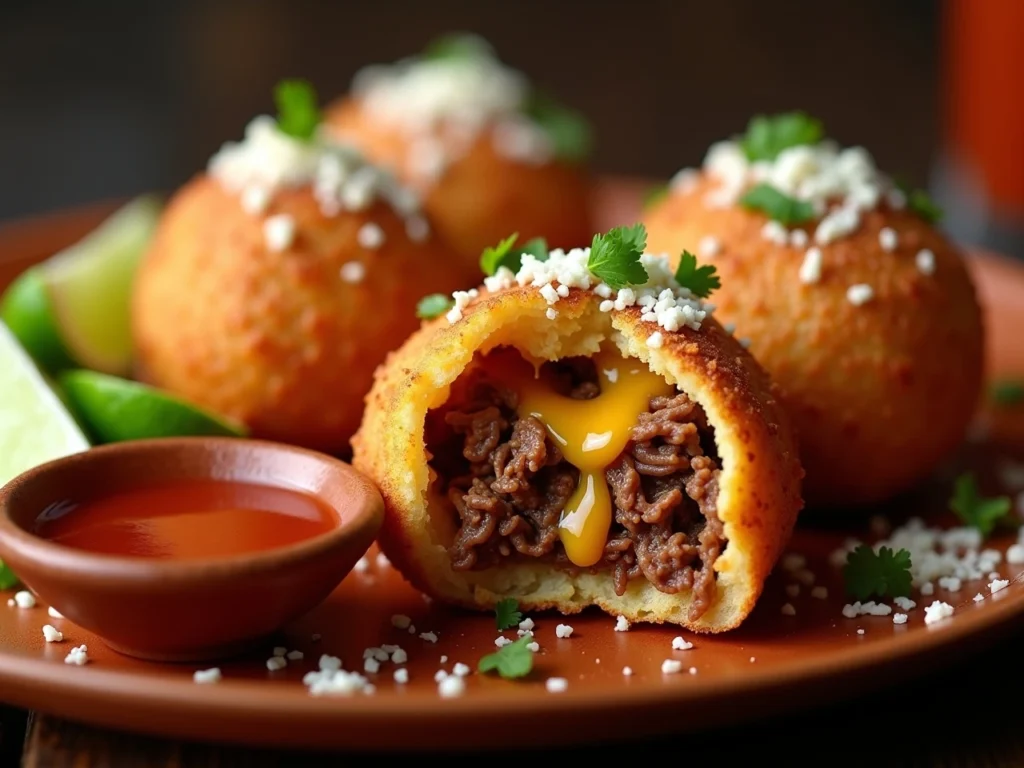 Quick and easy birria bombs served with lime and cilantro garnish
